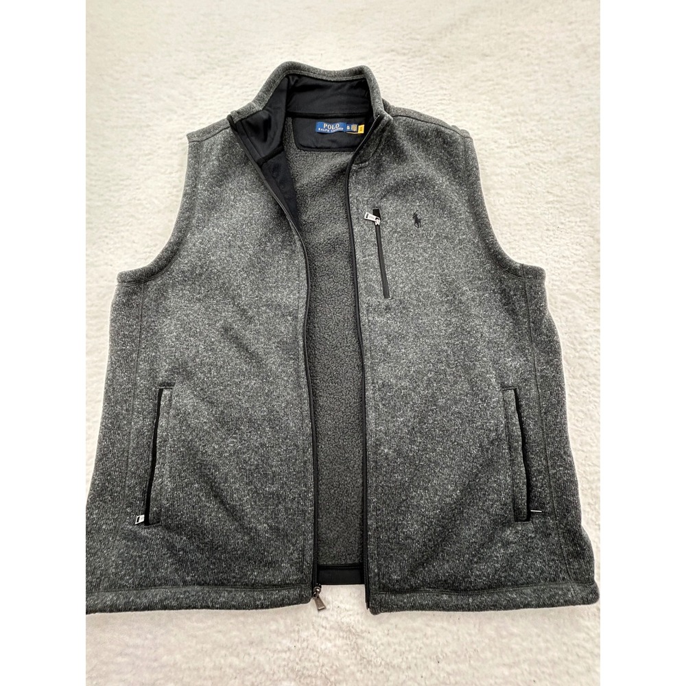 Polo Ralph Lauren Mens XL Heather Gray Full Zip Sweater Fleece Vest Mock Neck